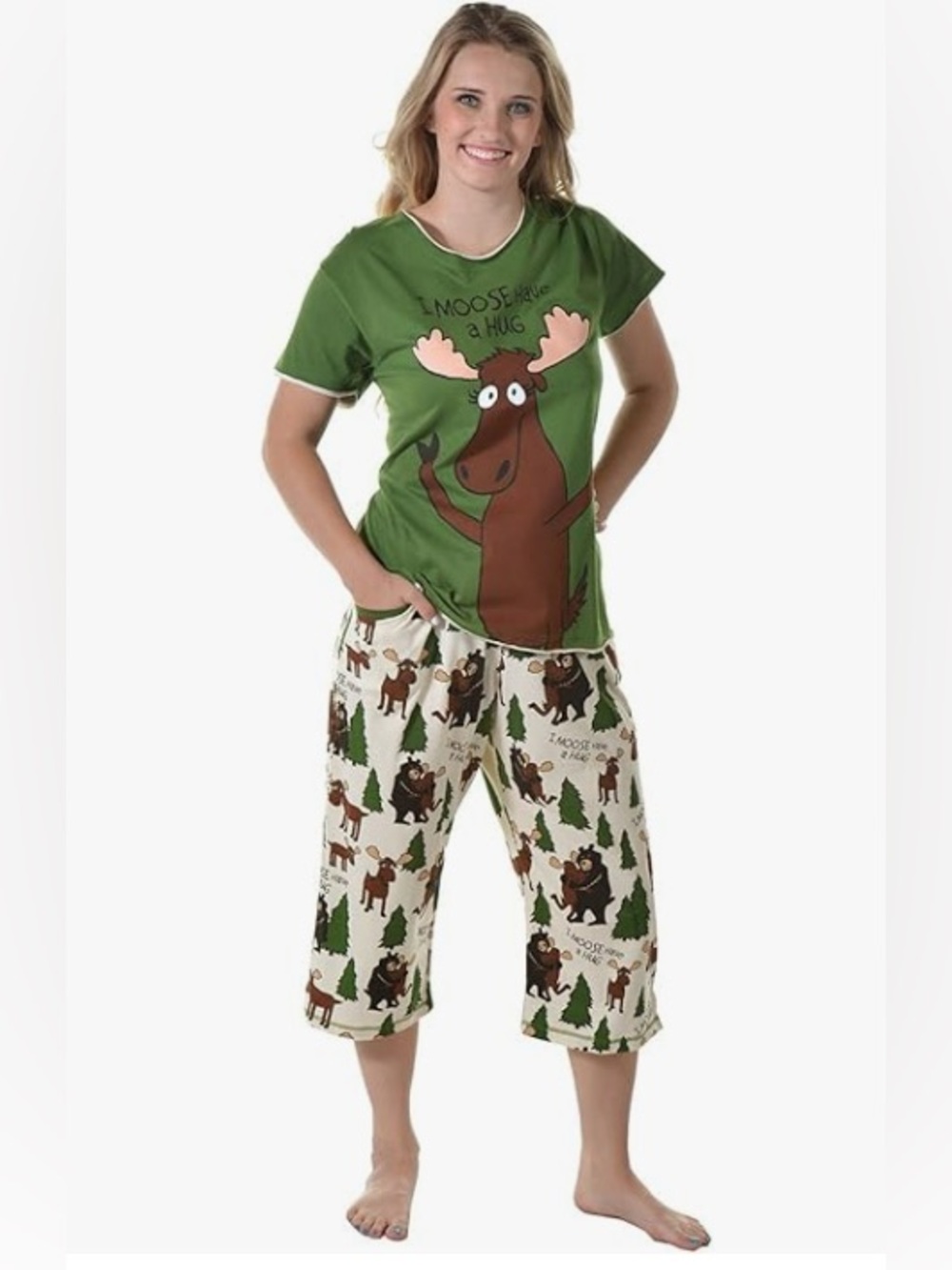 Lazy One “I Moose Have a Hug” Pajama Set NWT Size Medium 🫎💚